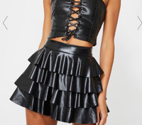 Reduced! New! Faux Leather Ruffle mini skirt. Sz XS