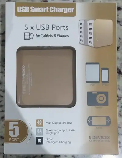BNIB: 40W USB Smart Charger for Tablets and Phones with Tray