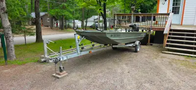 2016 16 Ft John Boat with 10 Ft. 20 HP Long Tail, Trailer & Ramp Included