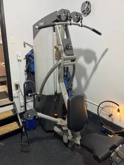 Torque Fitness home gym. 200 lb weight stack. Works great. Easy enough to disassemble and set up.