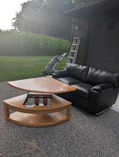 Leather sofa bed and table, View more