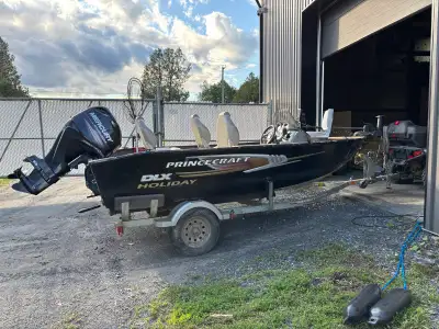 Bateau de peche 16 pieds moteur mercury 60hp avec 2 sonor 4 bancs et moteur électriques tres bonne e...