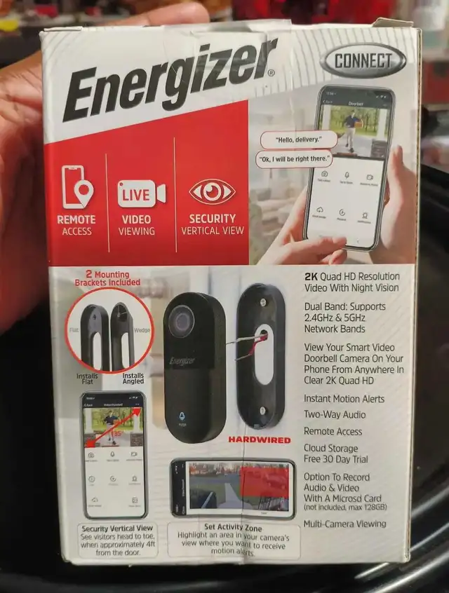New!!! Energizer Smart 5GHz WiFi Video Doorbell Wired