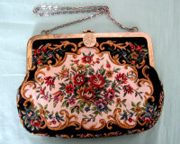 TWO VINTAGE TAPESTRY STYLE DECORATION PURSES with CHAINS.