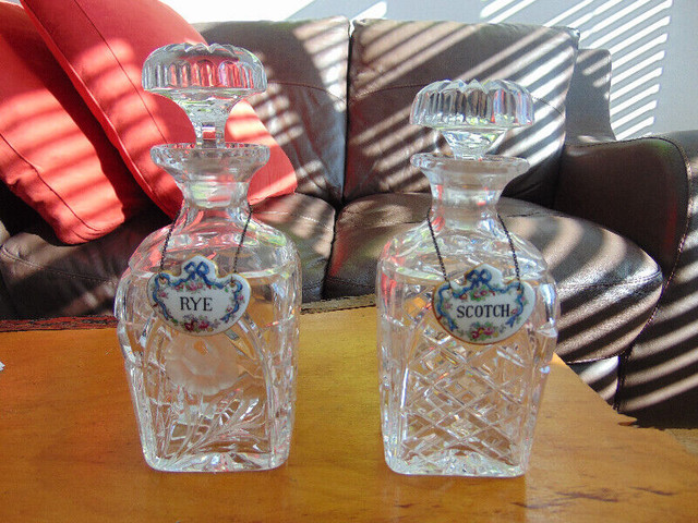 heavy crystal scotch and rye stoppered  bottles in Arts & Collectibles in Kingston