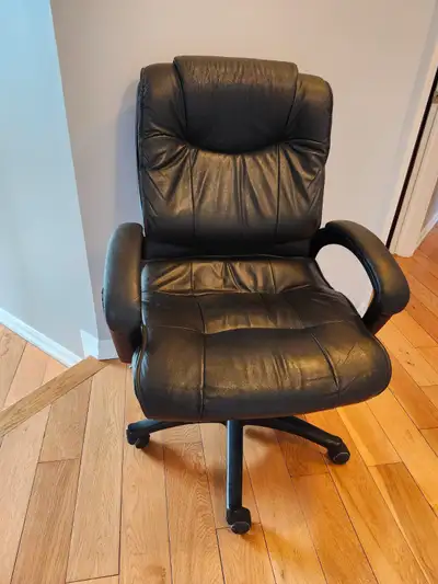 Chaise de Bureau exécutif LANE vrai cuir noir Hauteur réglable, View more