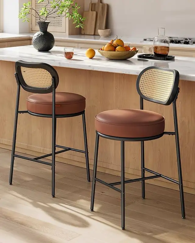 Counter Height Bar Stool with PE Rattan Back, Synthetic Leather  in Chairs & Recliners in Markham / York Region - Image 3