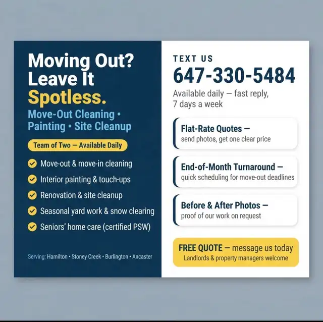 Move-Out Cleaning, Painting & Site Cleanup - Hamilton Team - Fla