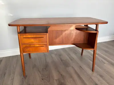 Teak mid-century modern desk, View more