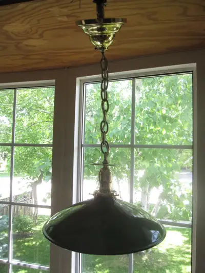 VINTAGE CTS 12 INCH GREEN WHITE PORCELAIN INDOOR CEILING FIXTURE, View more