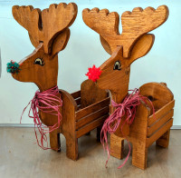 Wooden Handmade Christmas Reindeer (2) with storage