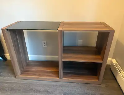 Seniqua 47 Inch Sofa Table With Black Glass Top, Open Shelves, View more