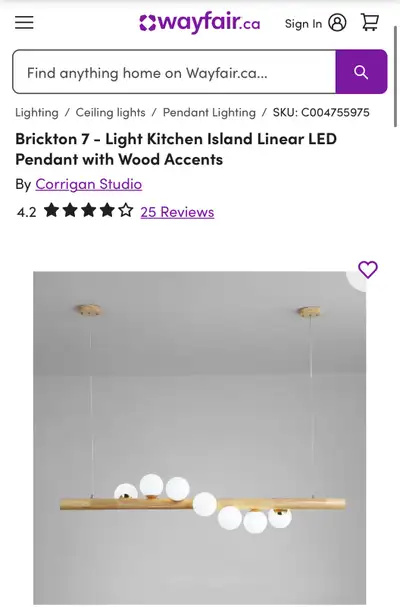 Brickton 7 - Light Kitchen Island Linear LED Pendant with Wood Accents 47.2” length island light Ret...