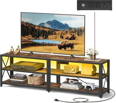 TV Stand with Power Outlets and LED Lights, for TVs up to 65 Inc, View more