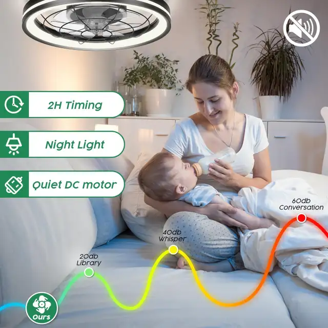 Modern Flush Mount Ceiling Fan with LED Light, White Low Profile in Indoor Lighting & Fans in Mississauga / Peel Region - Image 3