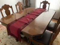 EUC,  red lined  table runner, 70” long, 13” wide, washable