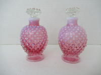 Fenton Hobnail Cranberry Opalescent Glass Perfume Bottles