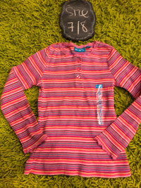 PINK STRIPED LONG SLEEVE TOP - NWT 7/8