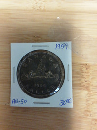 1954 AU-50 Canada 80% Silver Dollar Coin