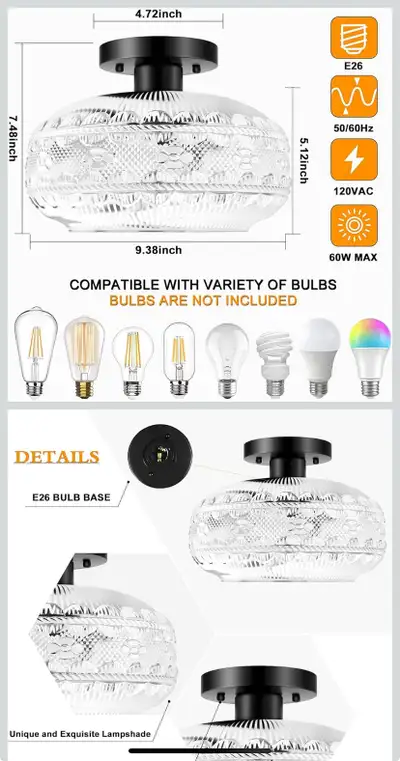 BCA Semi Flush Mount Ceiling Light, View more