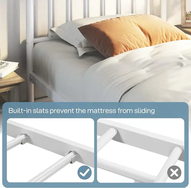 Yaheetech 614232 white Twin Size Bed Frame Metal Platform  in Beds & Mattresses in Markham / York Region - Image 9