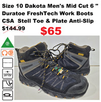 SZ 10 Winter Boots CSA Safety Dakota 6" Steel & Toe & Plate
