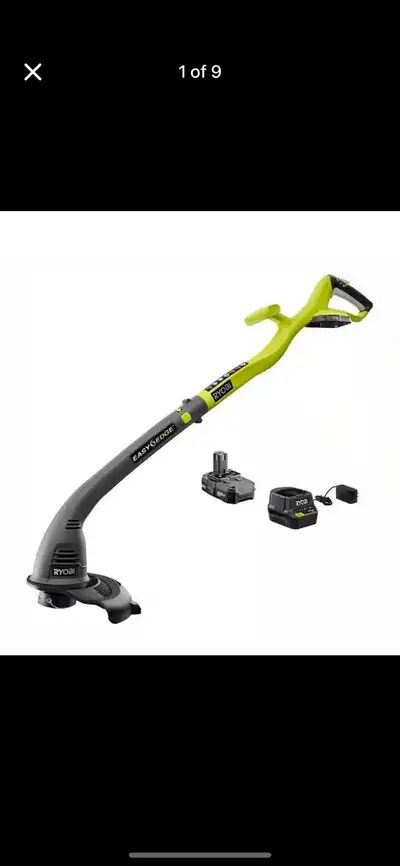 Brand new display unit Ryobi One+ 18-Volt Lithium-ion Cordless Electric String Trimmer and Edger wit...