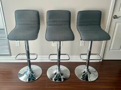 Set of 3 Grey Upholstered Adjustable Bar Stools, View more
