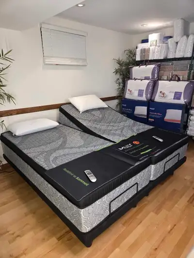 Lit ajustable électrique Split King avec matelas hybride 4 400.$, View more