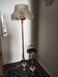 Antique tri-light pole lamp with matching ashtray stand