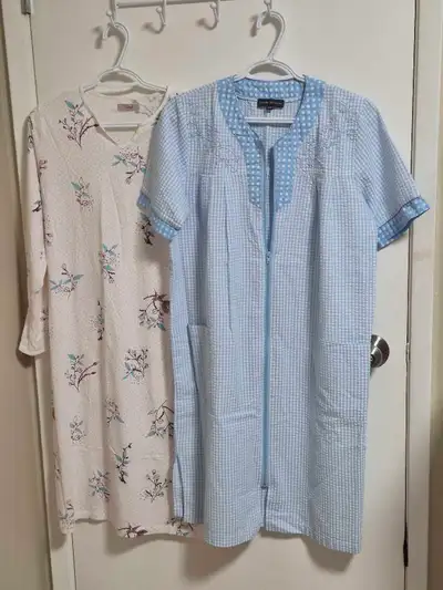 Women's Size Small Blue House Coat and Pink/White Night Gown, View more