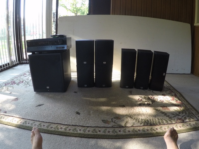 Onkyo THX, 7 speaker, 1 sub woofer, surround sound system Stereo