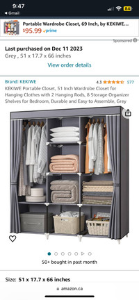 Portable Closet/Wardrobe/Organizer with Cover