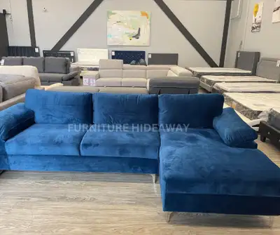SECTIONAL COUCH IN VELVET BLUE OR GREY , View more