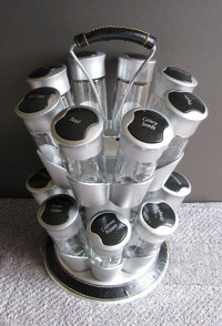 2-Tier Countertop Carousel Spice Rack Glass & Plastic 16 Jars