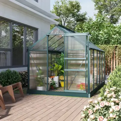 10.2' x 6.3' x 6.6' Clear Polycarbonate Greenhouse Large Walk-In Green House Garden Plants Grow Galv...