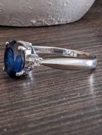 Sz 8 - 10K White Gold Lab Created Sapphire with Diamond Accents 