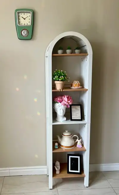 $175 OBO Modern Arch Display Shelf / Bookcase – Greige & Oak, View more