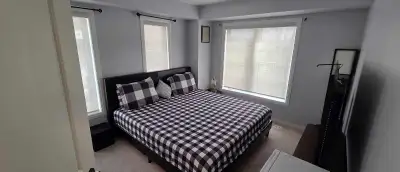 Fully furnished room with 65-in TV a mini fridge laundry and a full washroom with one parking spot a...