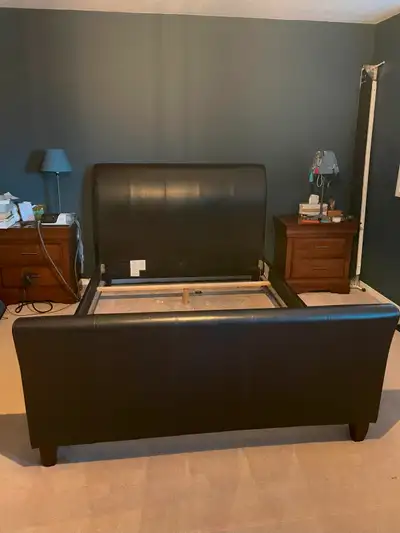 Bed Frame (Queen, Sleigh Style, Black, Leather), View more