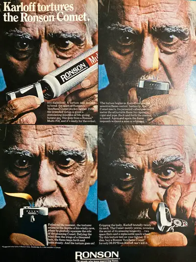 «Karloff tortures the Ronson Comet. » Dimensions : 10 1/4 inches wide by 13 1/2 inches high. In exce...