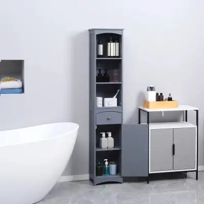 Grey bathroom Storage Cabinet, Tall Linen Tower , View more