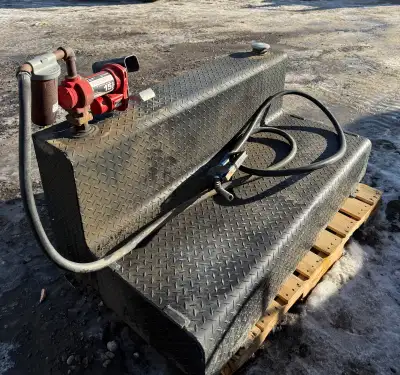 I am selling a used L-shape diesel slip tank equipped with a pump, measuring 56.5” x 30”. This tank...