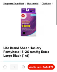 LIFE Sheer Hosiery Pantyhose Black XL 15-20mmHg
