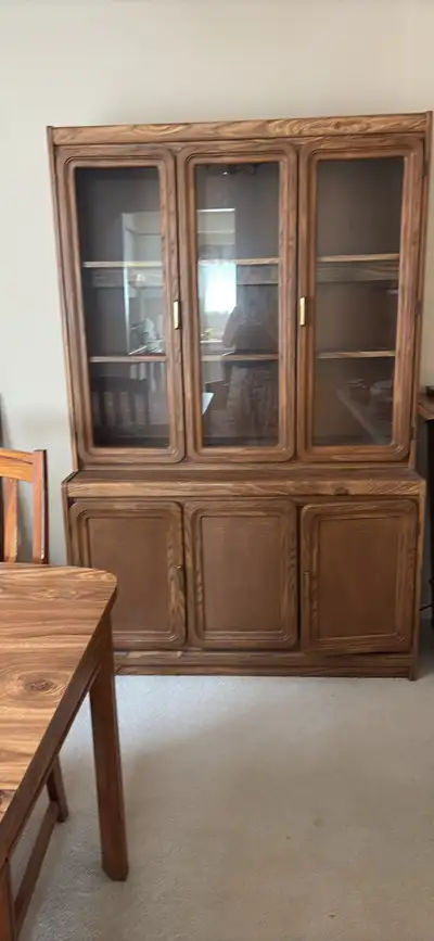 Vintage Wood Dining Set with Hutch and Table, View more
