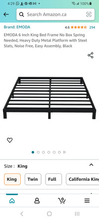 EMODA 6" king bed frame.  Brand new in box.