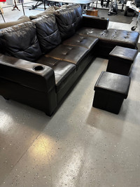 Leather Couch Sectional with Two Ottomans