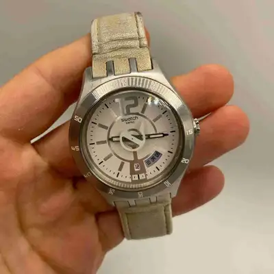 Swatch In Joyful Mode YTS401 White Dial White Leather Watch , View more