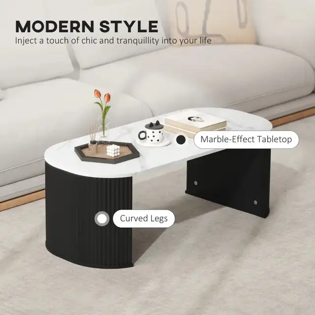 Coffee Table, Modern Marble-Effect Living Room Table with Round  in Coffee Tables in Markham / York Region - Image 4