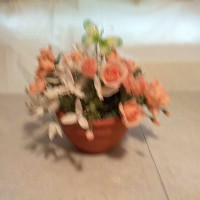 Mexican custom designed clay pot with silk flowers 